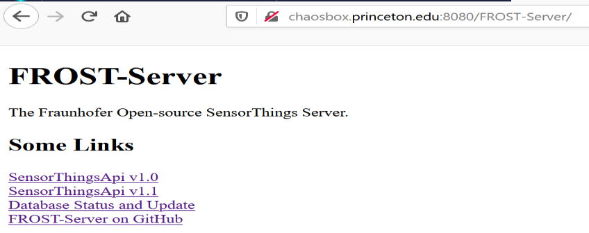 The landing page of the FROST-Server (Sensorthings API).