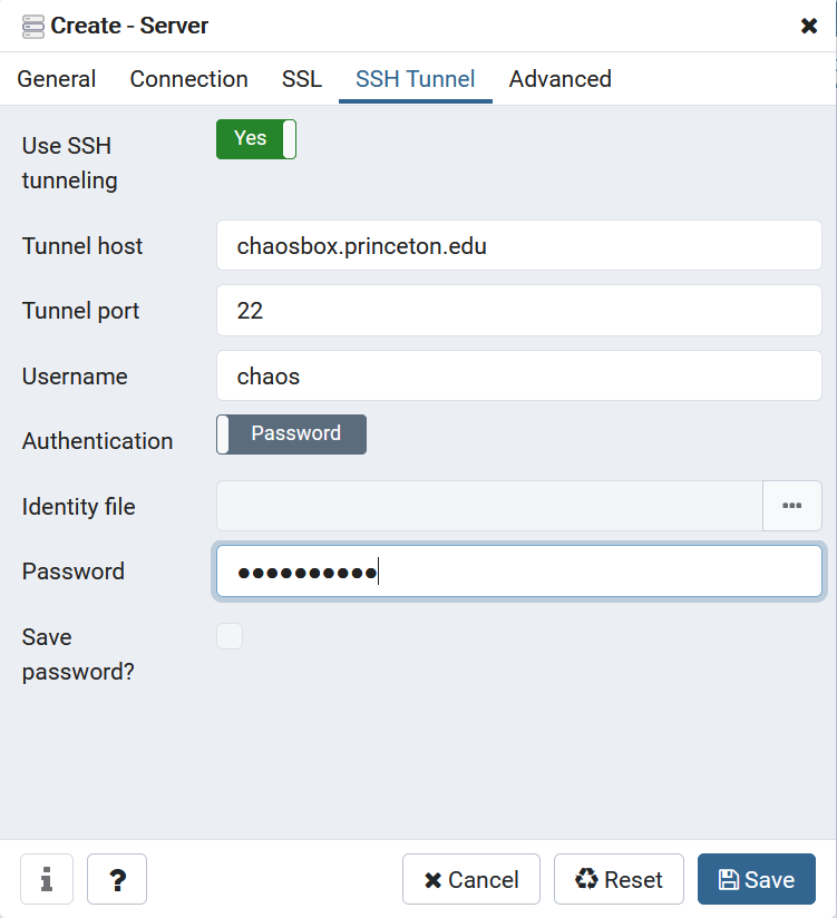 Fill in the ssh tunnel details.